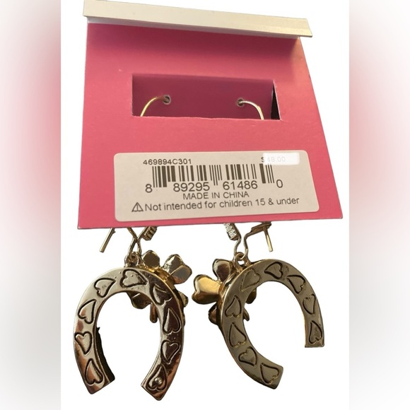 RESERVED BETSEY JOHNSON Lucking Out Horseshoe & Shamrock Crystals Earrings NWT - Picture 4 of 7